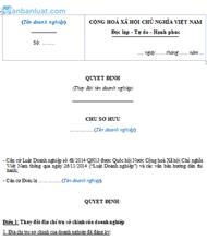 Quyết định của chủ sở hữu về việc thay đổi địa chỉ trụ sở chính