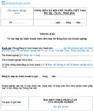 Thông báo tiếp tục kinh doanh trước thời hạn của doanh nghiệp