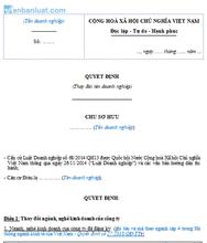 Quyết định của Chủ sở hữu về thay đổi ngành nghề kinh doanh