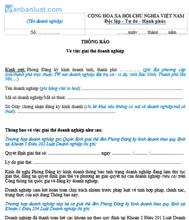 Thông báo giải thể doanh nghiệp