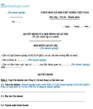 Quyết định của HĐQT về việc thành lập chi nhánh