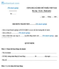 Quyết định giải thể chi nhánh công ty TNHH 2 thành viên trở lên