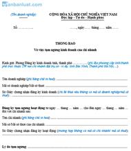 Thông báo tạm ngừng hoạt động chi nhánh