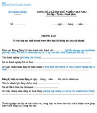 Thông báo tiếp tục kinh doanh trước thời hạn của chi nhánh