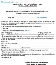 Bản khai thông tin đăng ký sử dụng tên miền của DN nhận chuyển nhượng