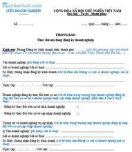 Thông báo thay đổi ngành nghề kinh doanh công ty cổ phần