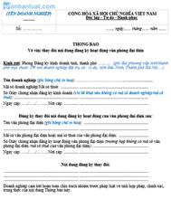 Thông báo thay đổi nội dung hoạt động VPĐD công ty cổ phần 