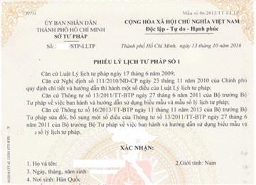 Mẫu lý lịch tư pháp số 1 và số 2 mới nhất hiện nay