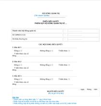 Phiếu biểu quyết phiên họp Hội đồng quản trị Công ty cổ phần