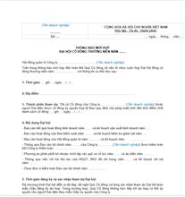 Thông báo mời họp Đại hội đồng cổ đông thường niên của Công ty cổ phần