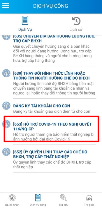 thu tuc nhan ho tro theo nghi quyet 116 online