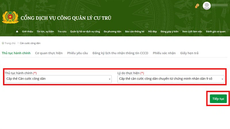 Đăng ký cấp Căn cước công dân trên Cổng dịch vụ công quản lý cư trú