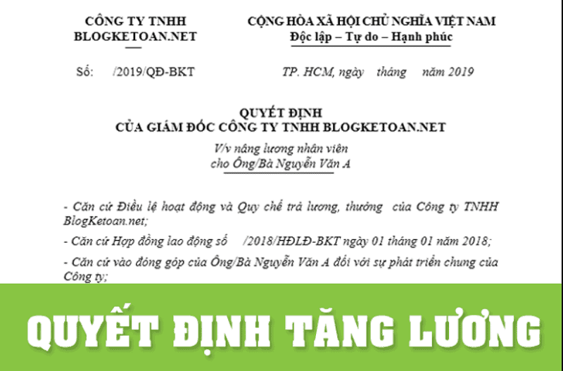 Mẫu quyết định tăng lương cho người lao động mới nhất 2023